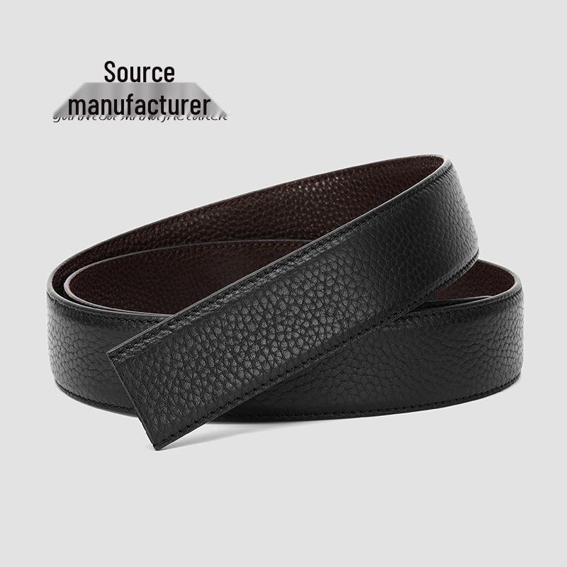 Men's Lychee Pattern Cowhide Belt: Buckle-Free, Durable, Horseshoe Buckle Compatible.