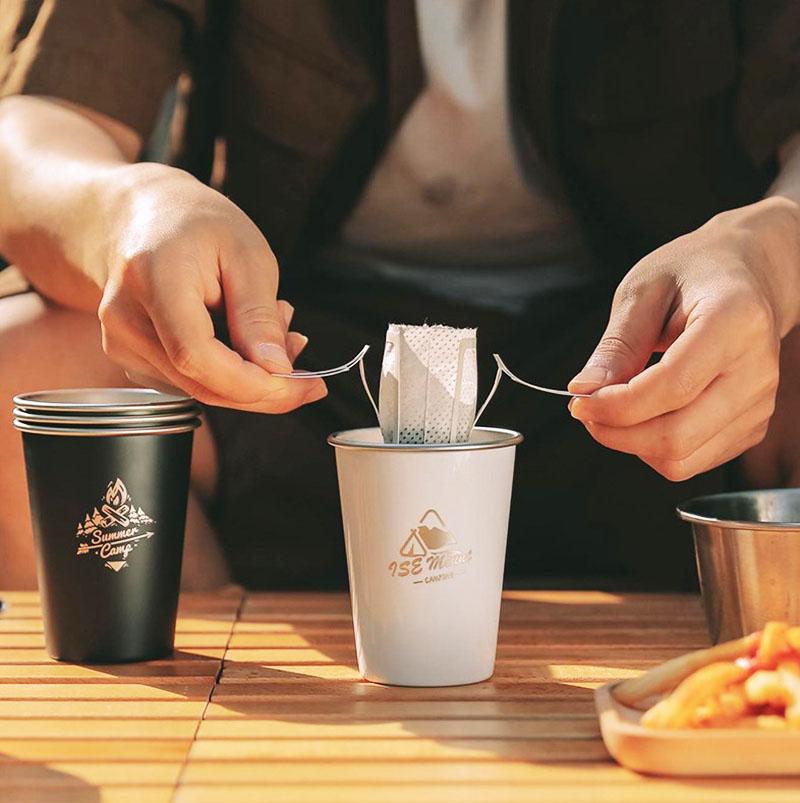 Outdoor 304 Stainless Steel Water Cup Milk Cup White Wine Cup Ins Coffee Cold Drink Cup Camping Beer Cup 350ml