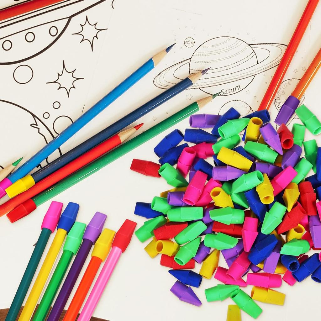 Ciieeo 120Pcs Cap Erasers for Pencils Toppers Erasers Mixed Color Pencil Top Erasers Stationery Supplies for and Teachers