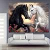 Black And White Horses Tapestry Wall Hanging, Yin Yang Stallions Art Tapestry For Living Room Bedroom, Aesthetic Home Decor
