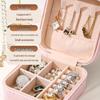 Compact Crossgrain Leather Jewelry Box for Earrings, Rings, and Necklaces
