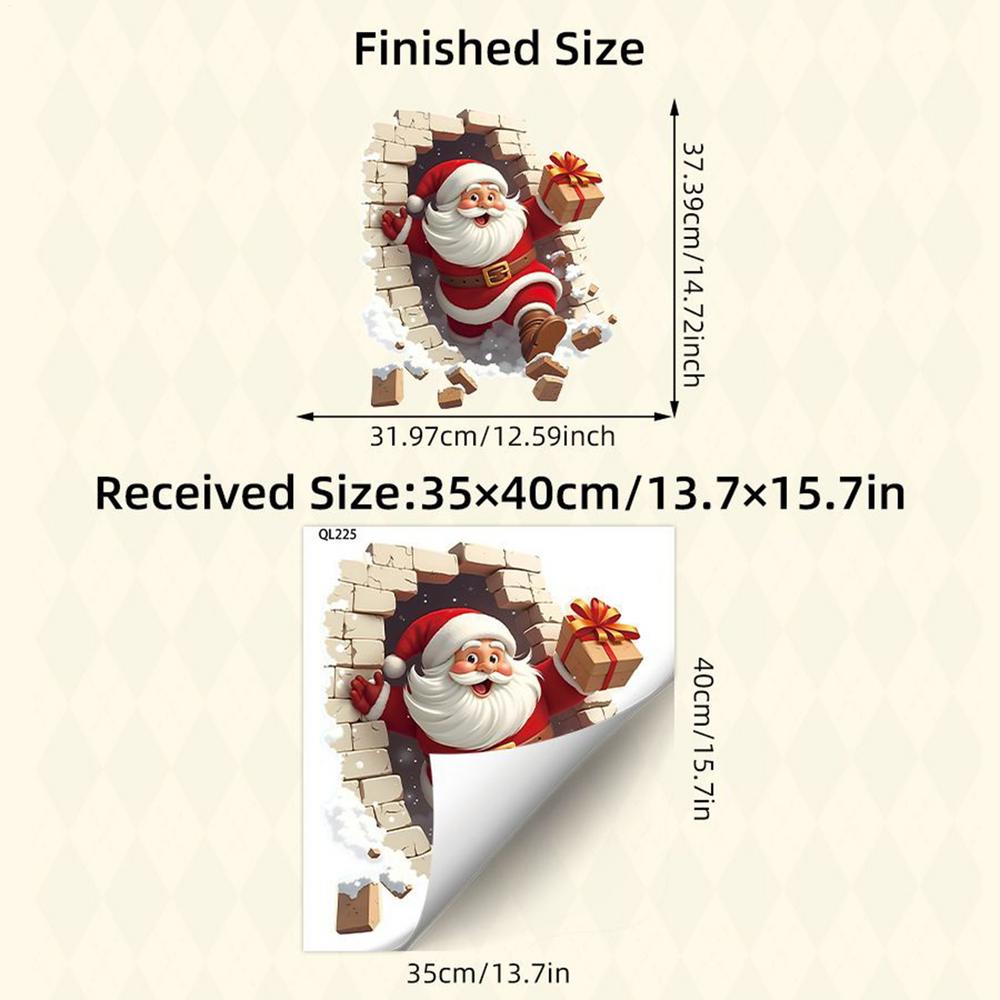 Santa Claus Wall Breaking Effect Stickers Self-adhesive Christmas Breaking Brick Wall Stickers Bathroom Toilet Stickers Decor