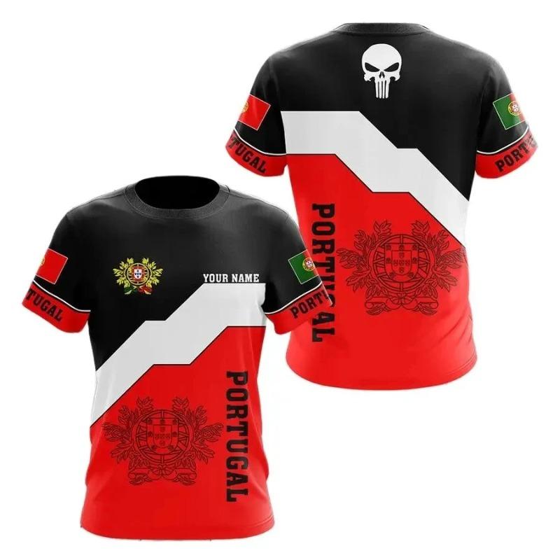 3D Portugal National Emblem Graphic T Shirt for Men Clothing Casual Unisex Short Sleeved Tee Shirts Streetwear Y2k Tops T-shirt