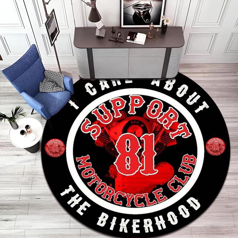 Gang violence Motorcycle enthusiasts Hells Angels Motorcycle Club circular carpet is soft, home, bedroom, door mat decoration, and non slip carpet E5