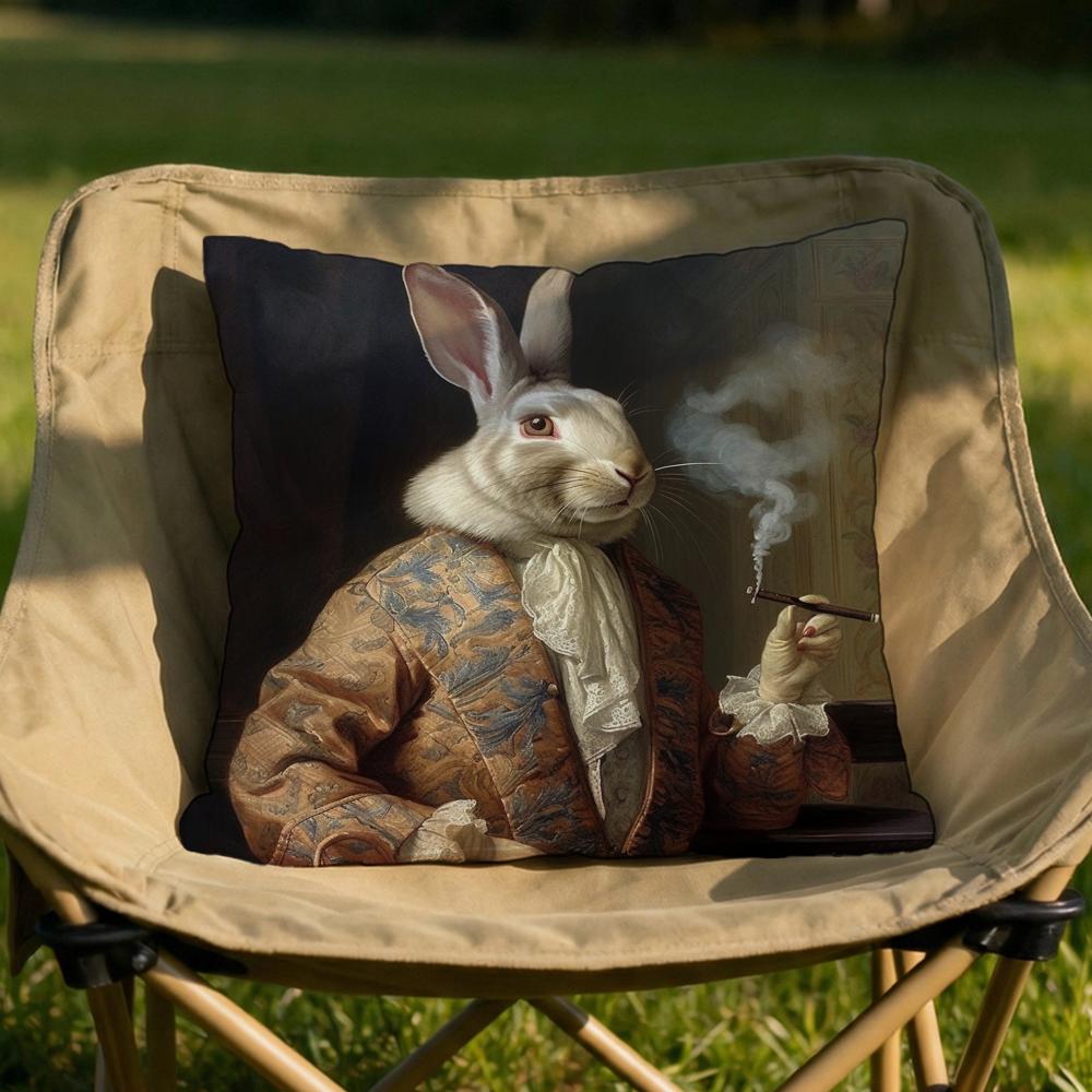 Retro Rabbit Portrait Cushion Cover Soft Reversible Durable Pillow Cover MultiScene Use for Home Car Daily Comfort