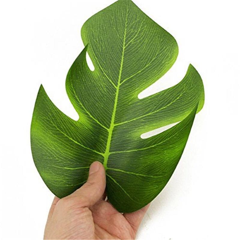 Vibrant Green Polyester Leaves Set For Tropical Hawaiian Luau And Moana Party Decorations