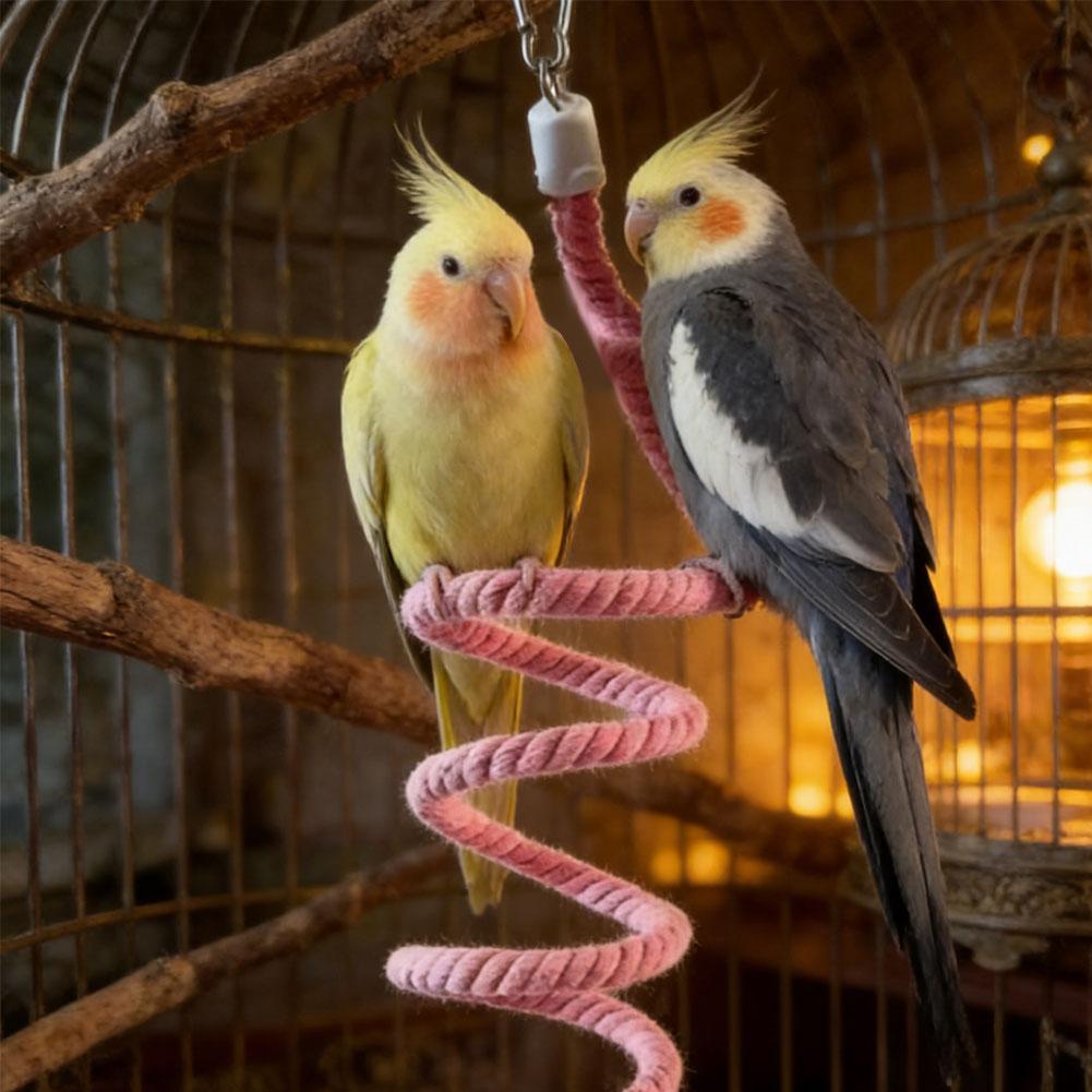 1Pc Parrot Spiral Cotton Rope Chewing Toy Swing Climbing Standing Perch Cage Hanging Training Playground Bird Accessories