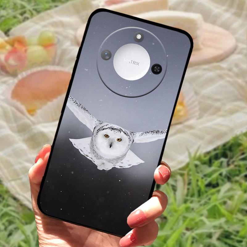 

For Huawei Honor X60 Case Flowers Painted Cover Black Silicone Soft TPU Phone Case For Honor X60 Protective Shell Bumper For Honor X60