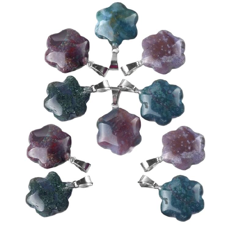 Artistic Crafted Flower Crystal Pendant Set Natural Stone Flower Pendant Charm For Handmade Jewelry And Necklace