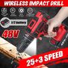 48V Wireless Impact Drill Mini Cordless Screwdriver 25+3 Dual Speed Power Tools With 2pcs Rechargeable Electric Drill