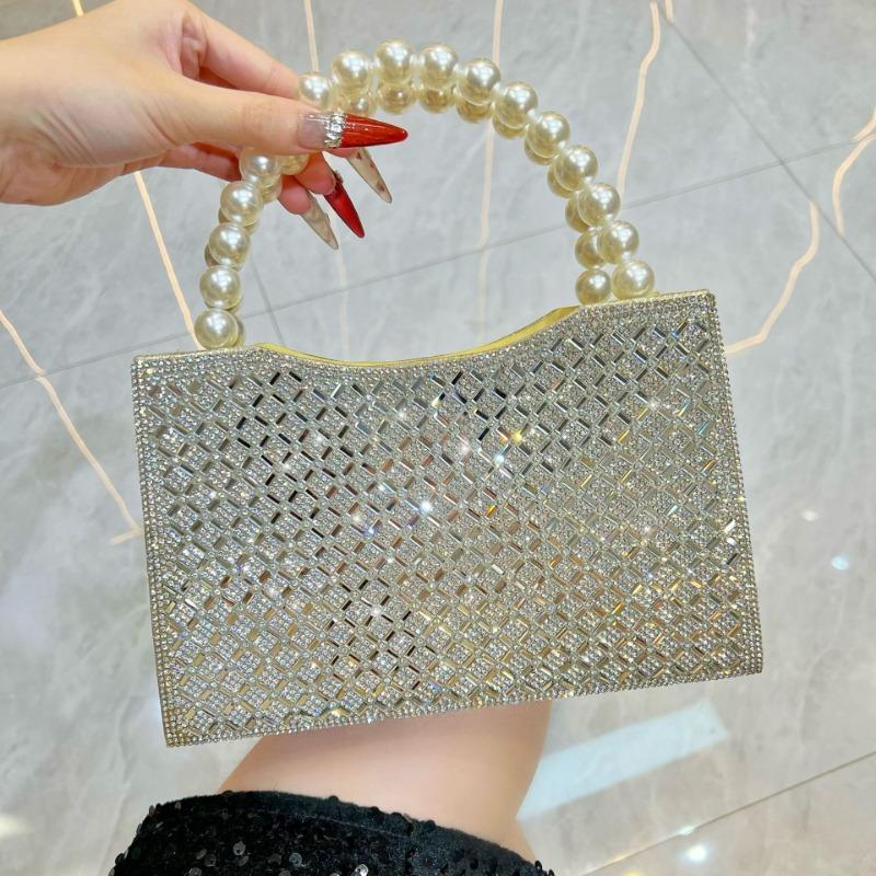 Pearl Handbag - Fashionable Evening Bag - Chain Shoulder Bag - Shiny Crystal Crossbody Bag