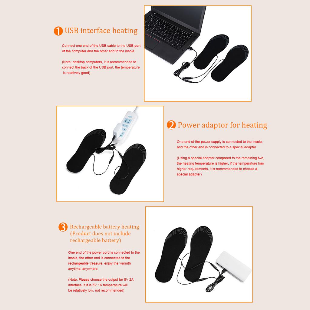 1 Pair USB Heated Insoles Breathable Sweat Absorbent Comfortable Electric Heated Foot Warmer Insole for Women Size 35?41