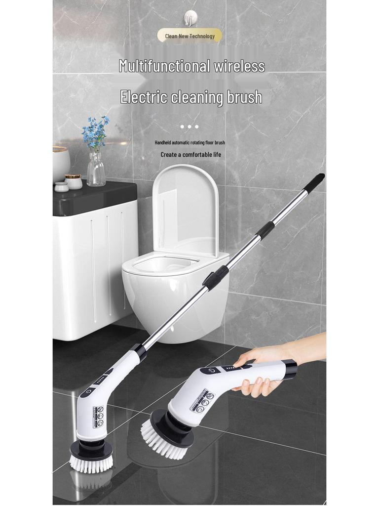 7-in-1 Cordless Electric Spin Scrubber with Retractable Long Handle.
