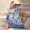 2026 European and American Summer On the New V-neck Printing Fashion Elegant Bohemian Vacation Style Dress Long Dress