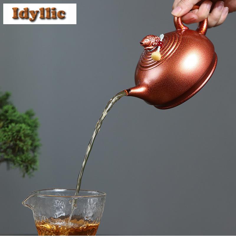 400ml Yixing Purple Clay Teapots Handmade Fish Pot Raw Ore Dragon's Blood Sand Conch Roasting Kettle With Infuser Zisha Tea Set