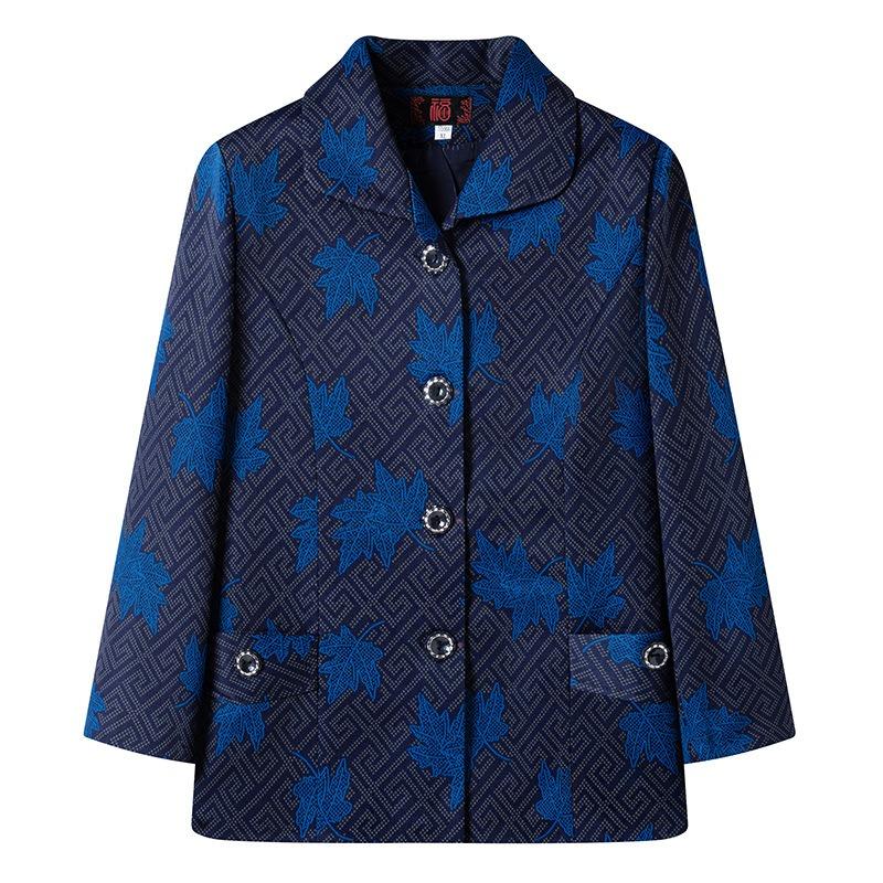 Autumn Women's Top with Lining, Year 0 Thin Coat, Old Lady Lapel Gown