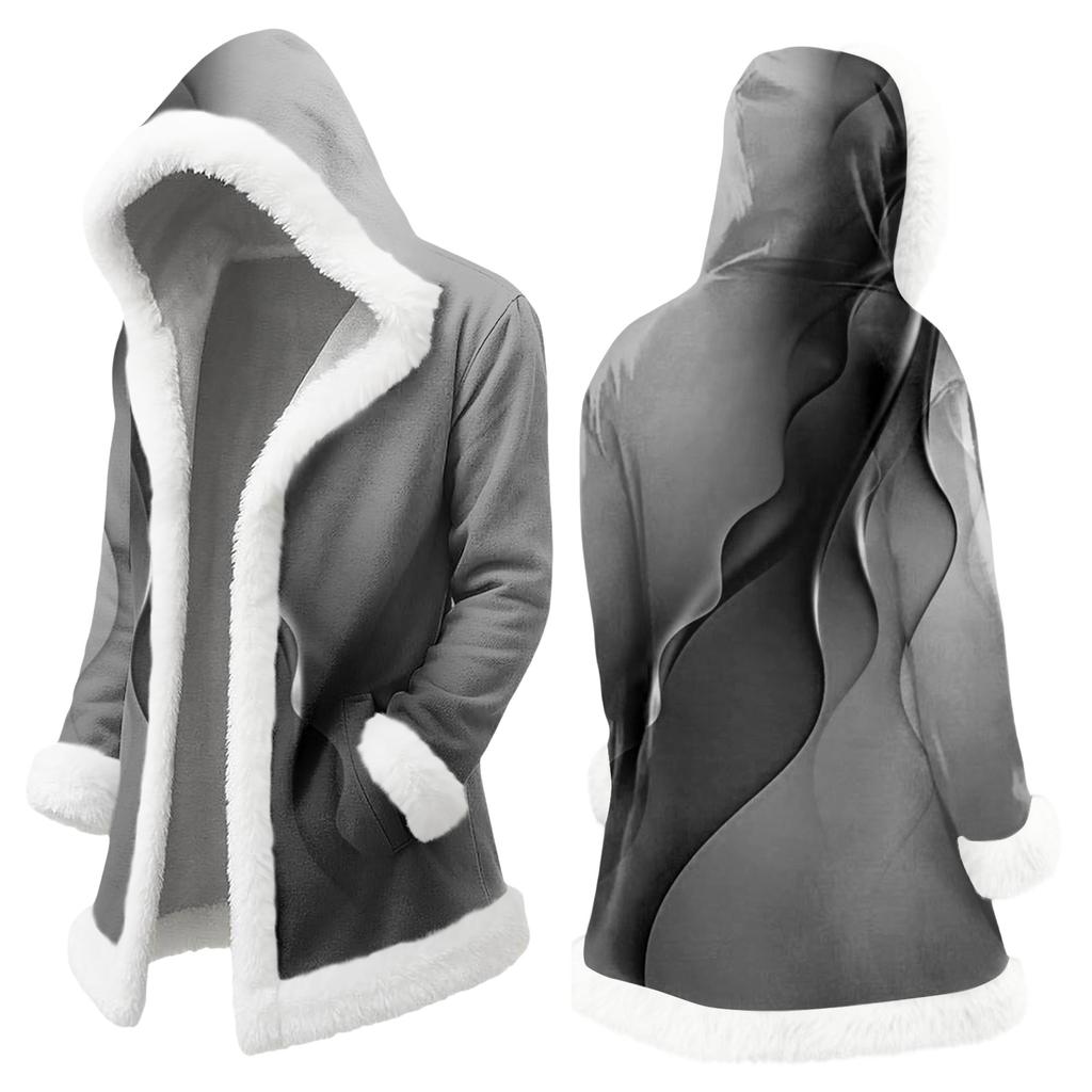 Unisex Casual And Fashionable Plush Collar Hooded Long Sleeved Floral Gradient Printing Jacket