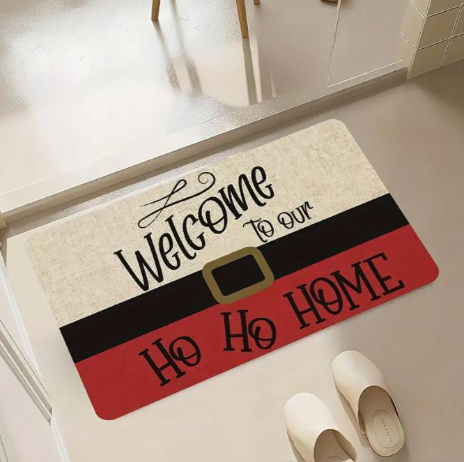 Christmas Door Mat Red Christmas Tree Bell Entrance Mat Soft Bathroom Mats Kitchen and Household Floor Mats, Holiday Decoration