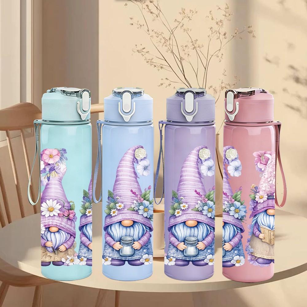 1PC Three Cute Gnome Christmas Cartoon 750ml Color Plastic Sports Water Bottle Leakproof Flip Straw Lid Suitable for Sports Office Home Use