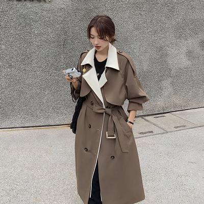 Set Retro Trench Coat Women's Spring and Autumn New Korean Long Coat