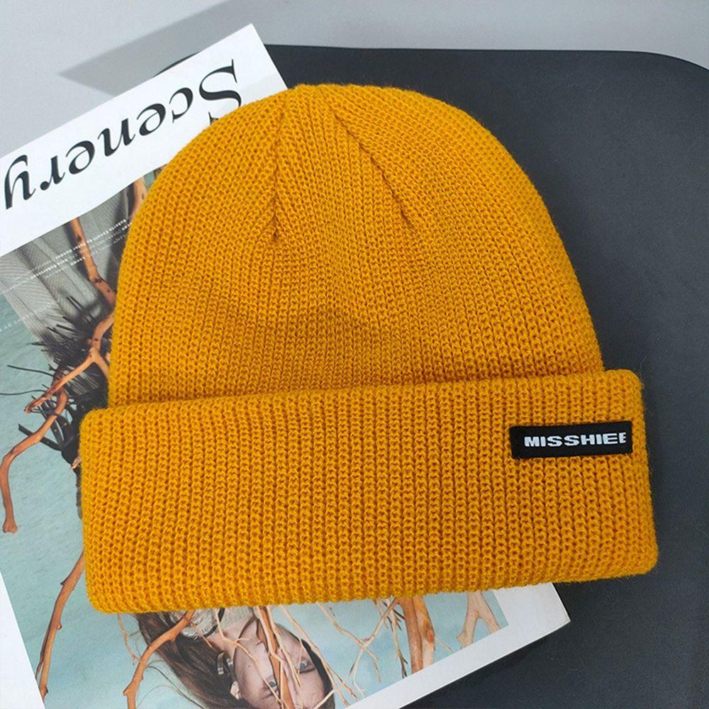 Tag Winter Colth Skullies Stripe Korean Style Caps Wool Hat Letter Knitted Hat Women Woolen Beanies