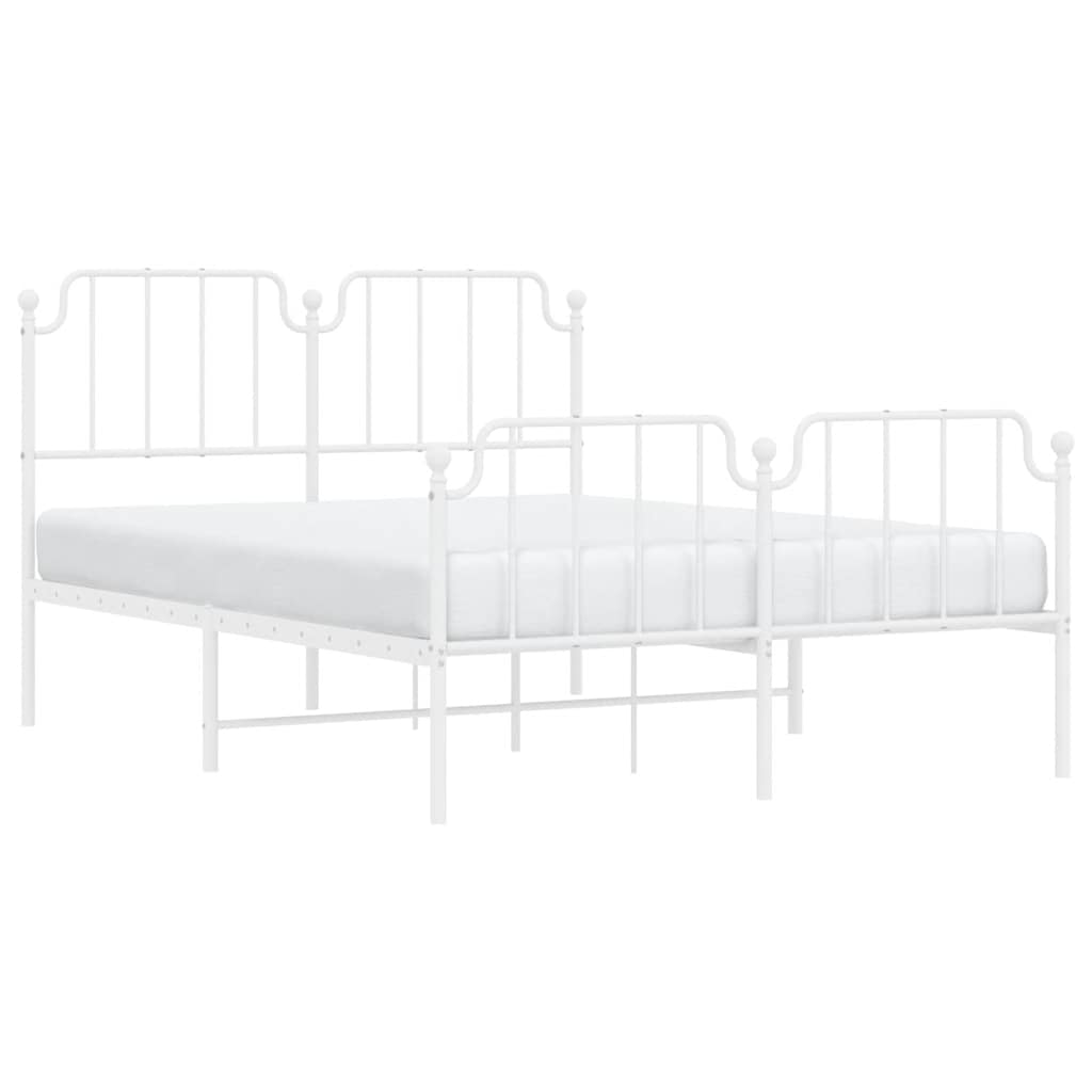 Vidaxl Metalowa Rama Łóżka Z Wezgłowiem I Zanóżkiem, Biała, 135X190 Cm