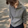 Women's Stylish Cable Knit Cashmere Half-Zip Sweater - Warm, Loose Fit for Autumn & Winter