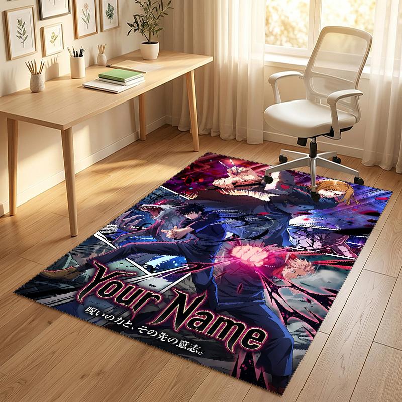 Personalized Crystal Velvet Carpet,Jujutsu Kaisen Custom Printed Name, Plush Area Rug For Home Indoor Decor