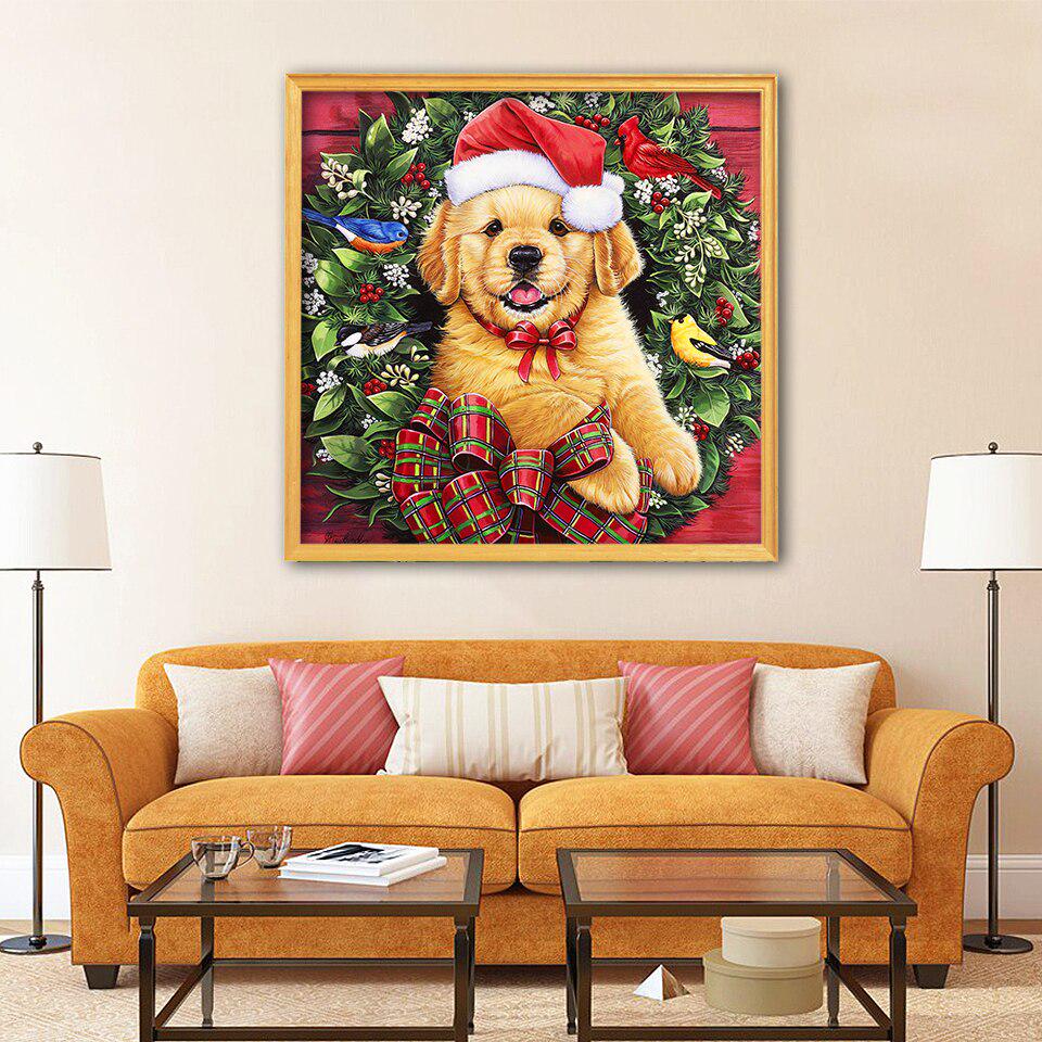 Full Square Diamond Painting Dog Drahokamové umění 5D DIY Diamantové vyšívání Zvířátka Křížkový steh Vánoční výzdoba domova