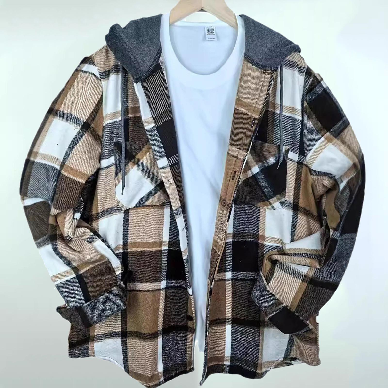 

Мужской полосатый клетчатый повседневный свободный кардиган-рубашка с капюшоном на пуговицах с лацканами и длинными рукавами XL жёлтый