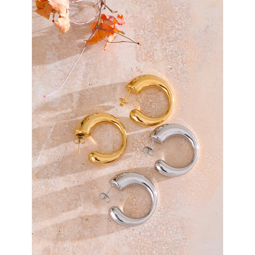 Eetit Minimalist Stainless Steel C-Shape Fashion Unusual Earrings Personalized Versatile Daily Charm Jewelry Waterproof