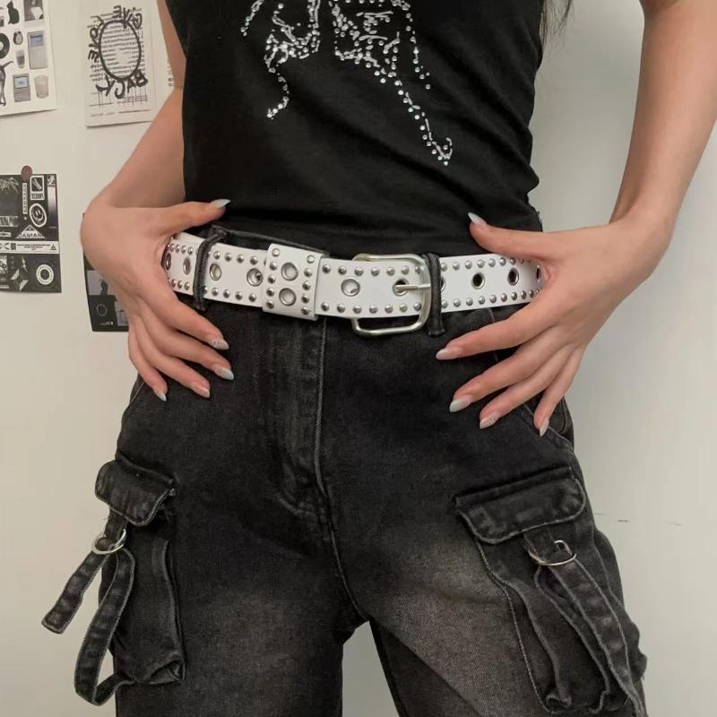 

New Women Belt Women S Jeans Tie-In Ladies Belt Fashion Personality Rivet Belt Senior Black Fashion білий