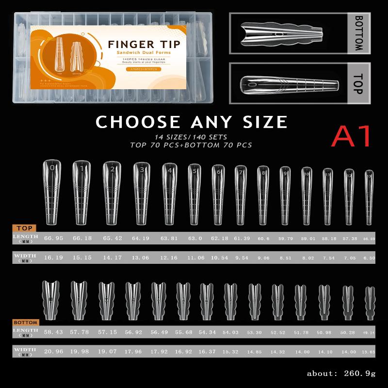 

140Pcs Dual Forms Extension Nail Perfect Shape Builder Gel Sandwich System Nail Art Manicure Kit Reusable Salon Clear A1