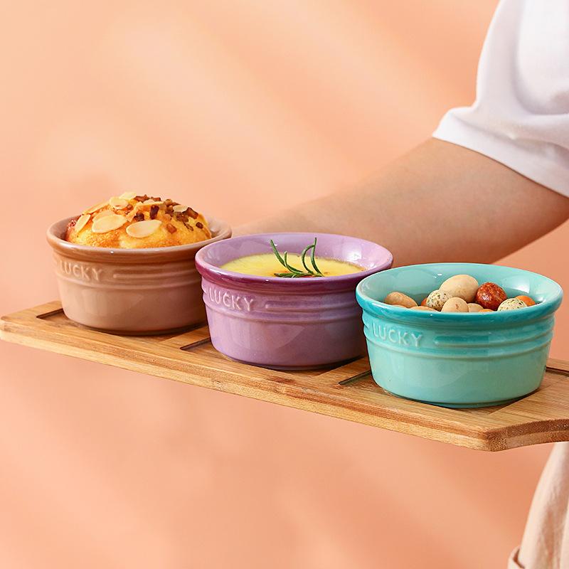 Colorful Soufflé Ceramic Baking Bowl Household Gradual Change Oven Baking Desserts Double Skin Milk Steamed Egg Baking Gu Tableware