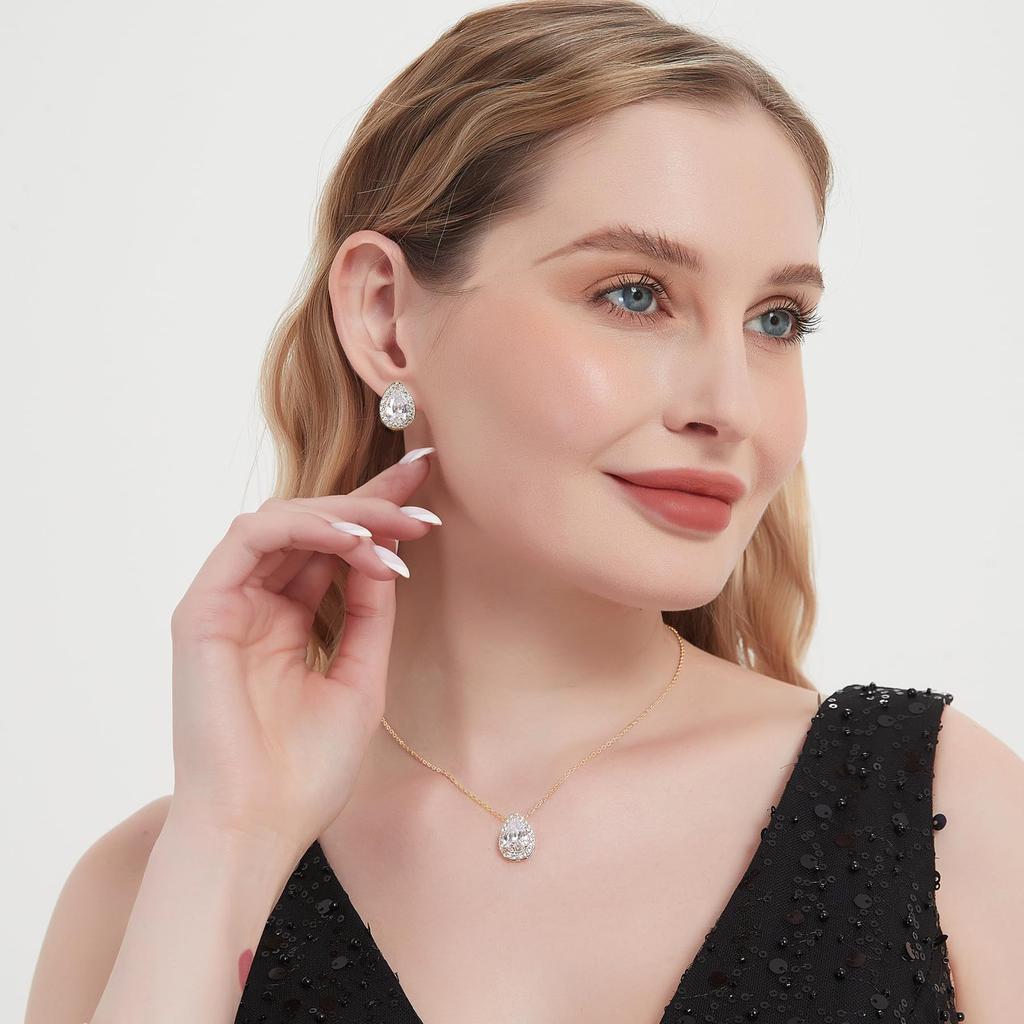 Crystal Rhinestone Water Drop Necklace and Earring Set , Fashion Jewelry for Women , Party Daily Wear , 2 or 3 Piece Set