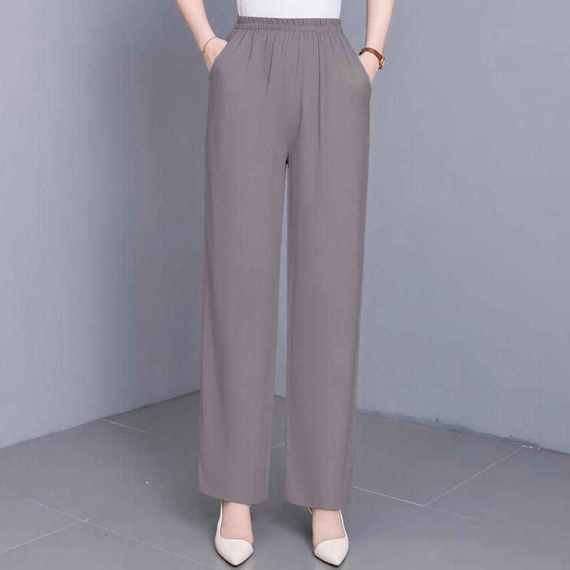 Women's Plus Size Solid Color Straight Leg Pants, Elastic Waist Summer Casual Trousers (XL-5XL)