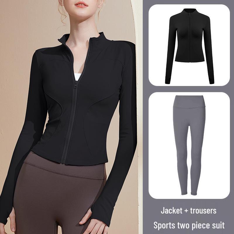 Women's Long Sleeve Sports Yoga Jacket - Stand Collar Cardigan for Running, Fitness, and Pilates