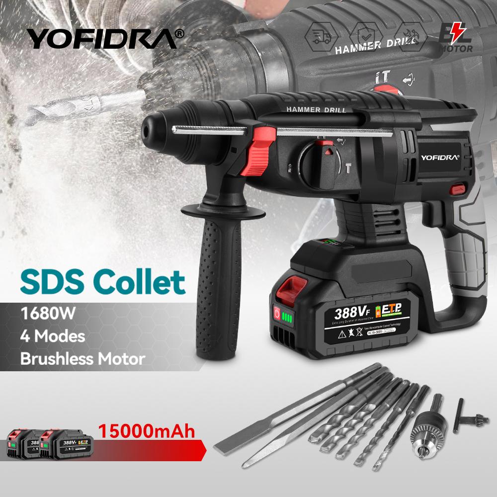 Yofidra 26MM Brushless Electric Hammer Electric Pick Impact Drill Multi-function Cordless Rotary Tool Fit For Makita 18V Battery Pin