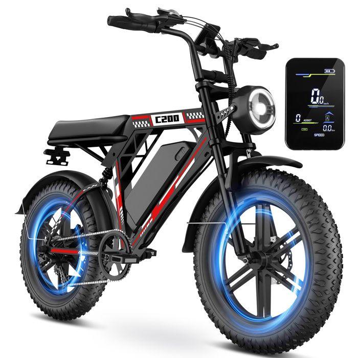 OOKTEK Vélo électrique 1000W 20"-48V 17,5AH-Fat bike tout terrain-50KM/h-150kg-Vtt électrique adulte Suspension intégrale-C200 Noir