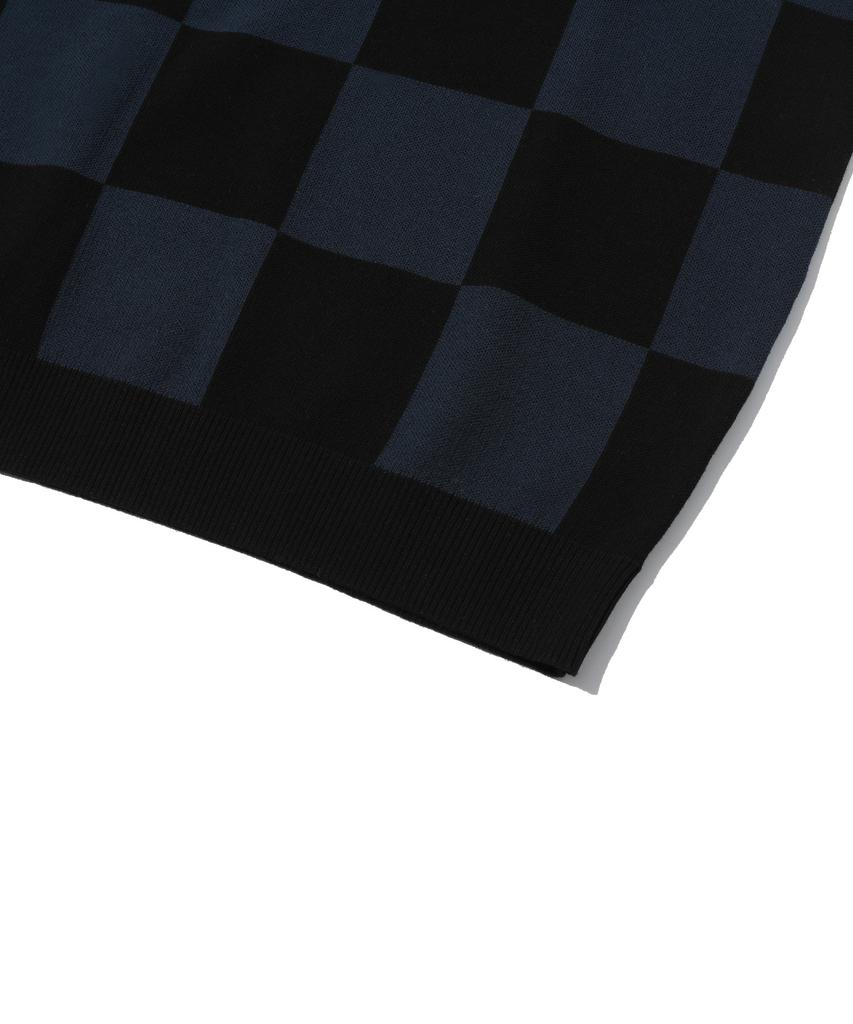 BEENTRILL Short Sleeve Classic Checkerboard Comfort Fit Knit (Dark Navy)