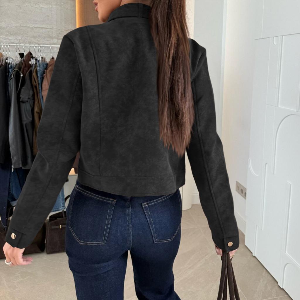 Women's Fashion Solid Color Tops Long Sleeve Jacket Zipper Coat