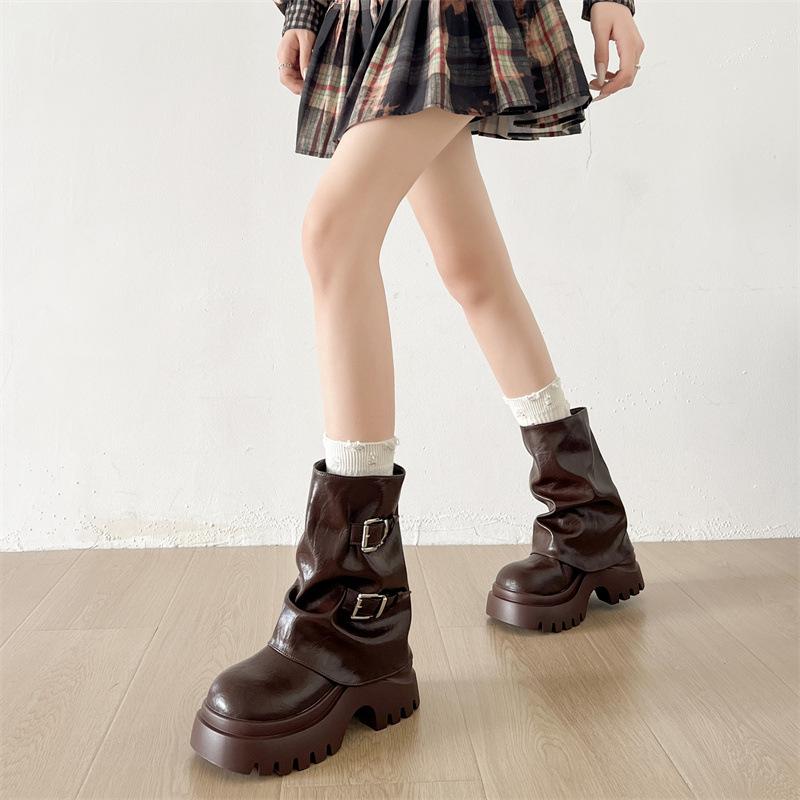 Black retro British style thick-soled thick-heeled Martin boots women's 2025 new autumn height-increasing and thin trousers short boots