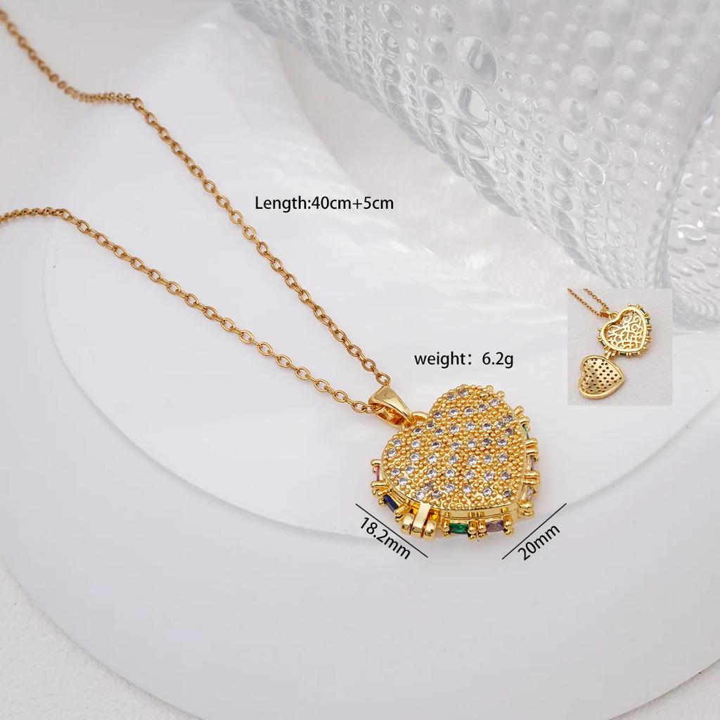 Creative Zircon Heart Can Open Photo Frame Pendant Necklaces for Women Romantic Stainless Steel Chain Jewelry Accessories Gifts