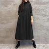 Women's Maxi Dress Turn Down Collar Long Sleeve Retro Long Dress Plus Size Coats