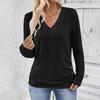 Women's Casual Fashion Solid Color V-Neck Long Sleeve Button Top