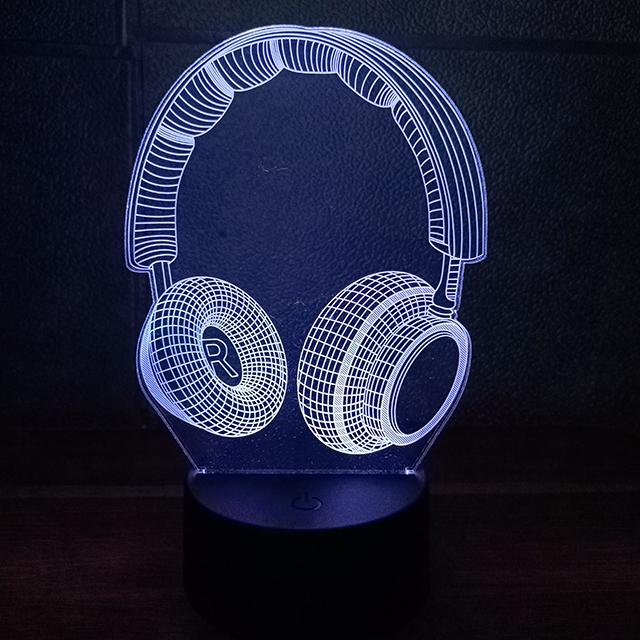 3D Earphone Headphone Illlusion Lamp Studio Monitor Headset Music Earphone 3d Night Light Colors Bedroom Table Lamp for Children