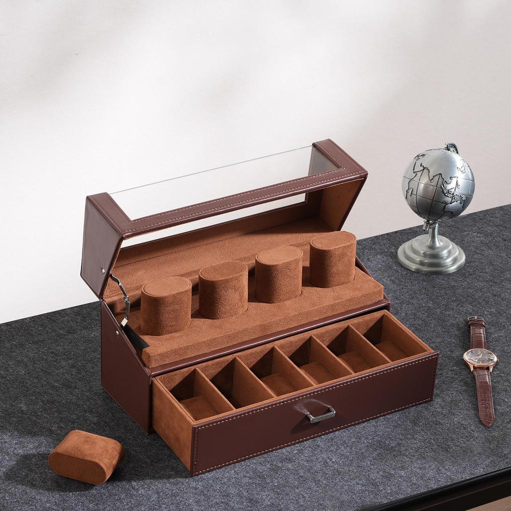 ProCase Watch Watch Display Stand with Acrylic Watch Display Case with Watch Watch Holder Organizer for Men and Women Men's Case, 10-Slot Lid, Drawer,