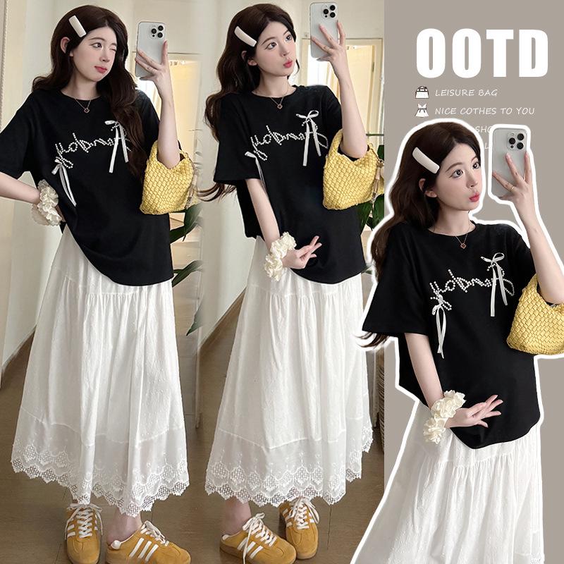 2026 Summer Cotton Korean T-shirt & Pig Nose Skirt Maternity Set XL