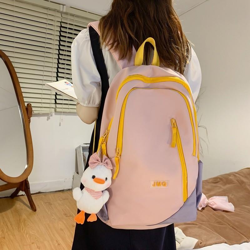 Color Blocked Simple Letter Decor Student Casual Backpack For Use School