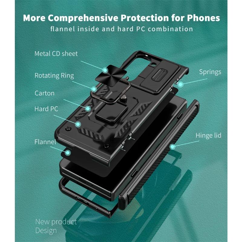 Hinge Protection Phone Case for Samsung Galaxy Z Fold 6 5G Heavy Duty Protective Cover with 360° Magnetic Ring Stand Kickstand